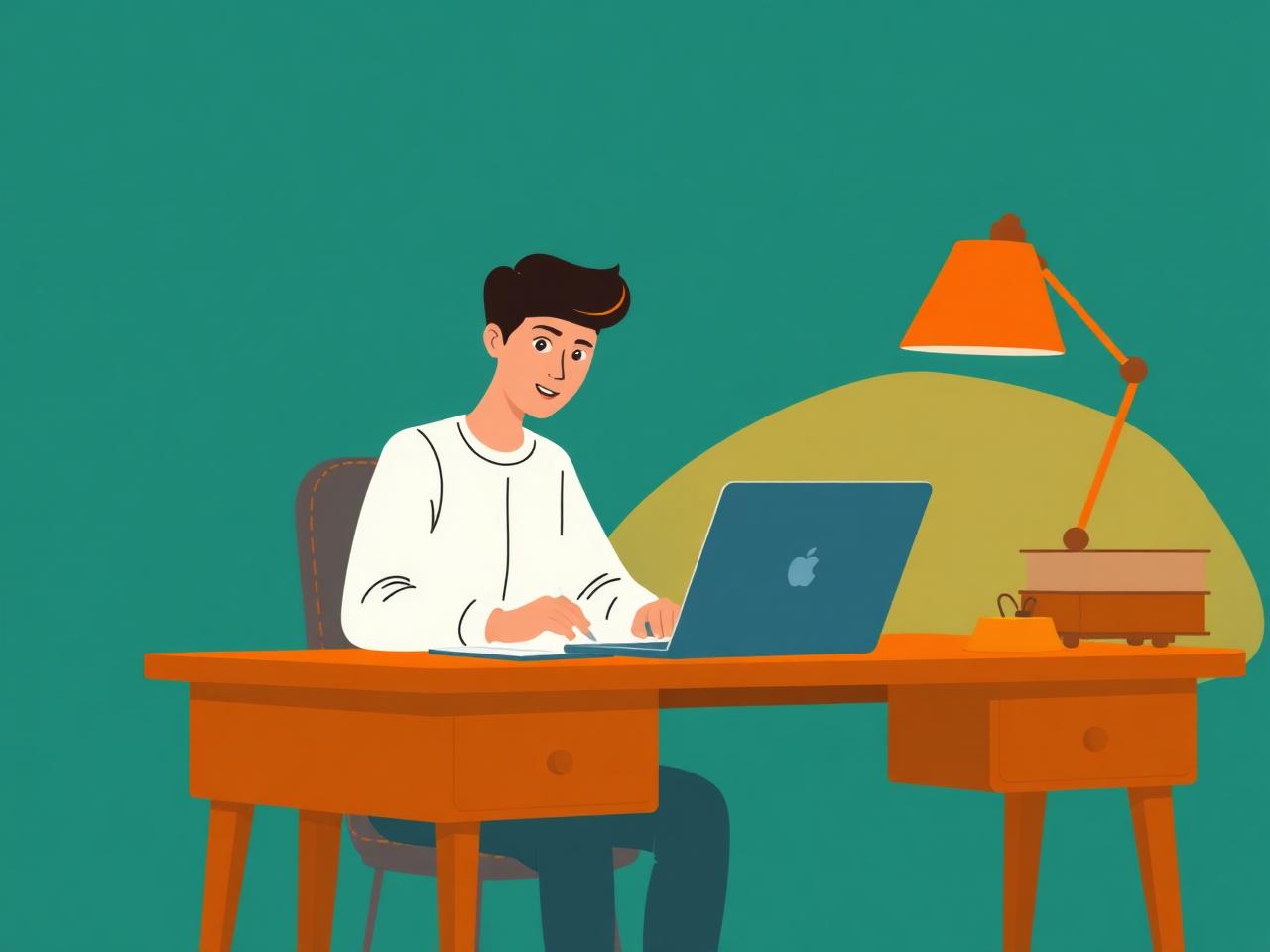 A writer working at a desk with a warm lamp